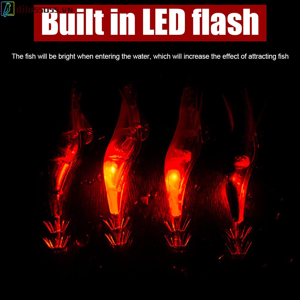 Mồi Câu Cá Giả Hình Con Mực Gắn Đèn LED