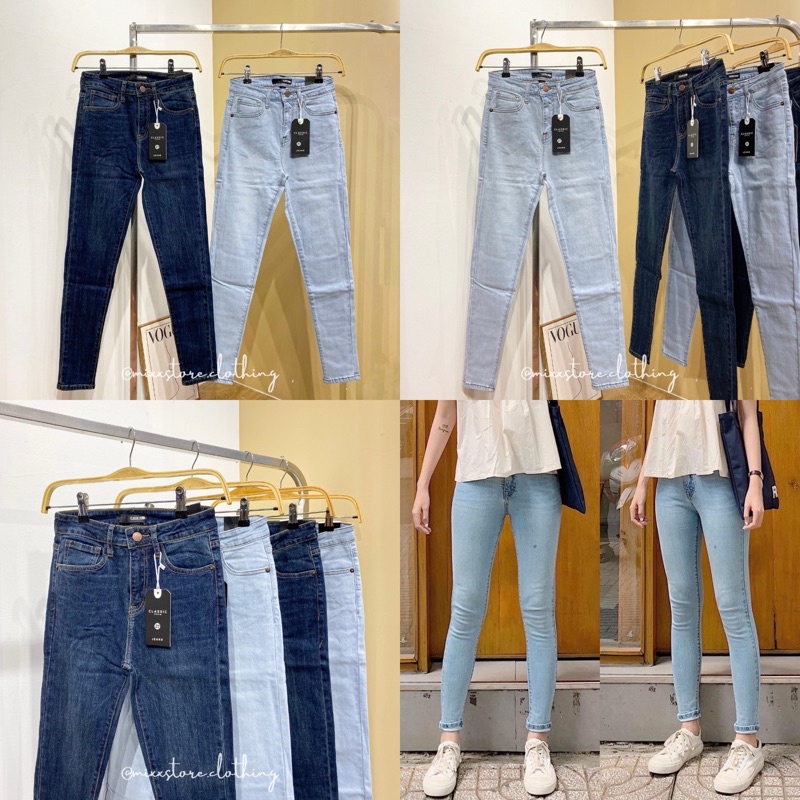 Quần jean nữ skinny trơn lưng cao tôn dáng màu cơ bản co giãn tốt phom 9 tấc chuẩn dáng hàng hiệu cao cấp MIXX STORE