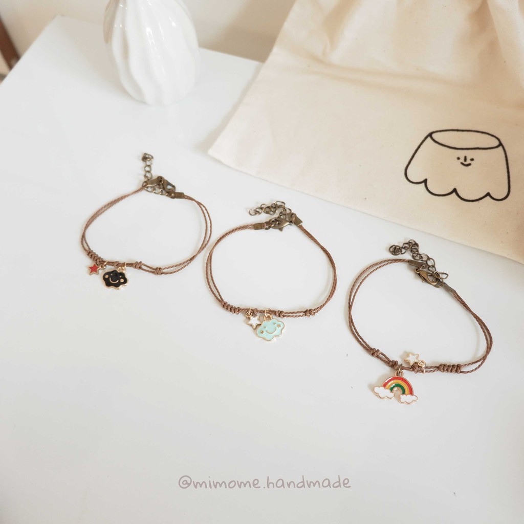 Vòng gốm dây cói nâu phối charm màu