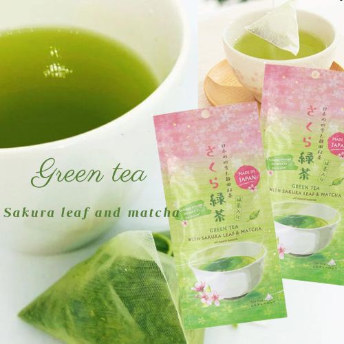 Trà xanh Nhật Bản với lá sakura và matcha Kanes dạng túi lọc tam giác