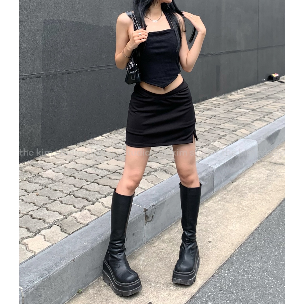 Áo croptop nữ hai dây quai to kiểu áo yếm quây vạt nhọn TheKim , thun tăm croptop 2 dây chéo lưng A150