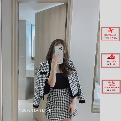 Set áo dạ tweed nữ mùa đông cao cấp kiểu dáng tiểu thư Hàn Quốc phong cách yolo Fashion