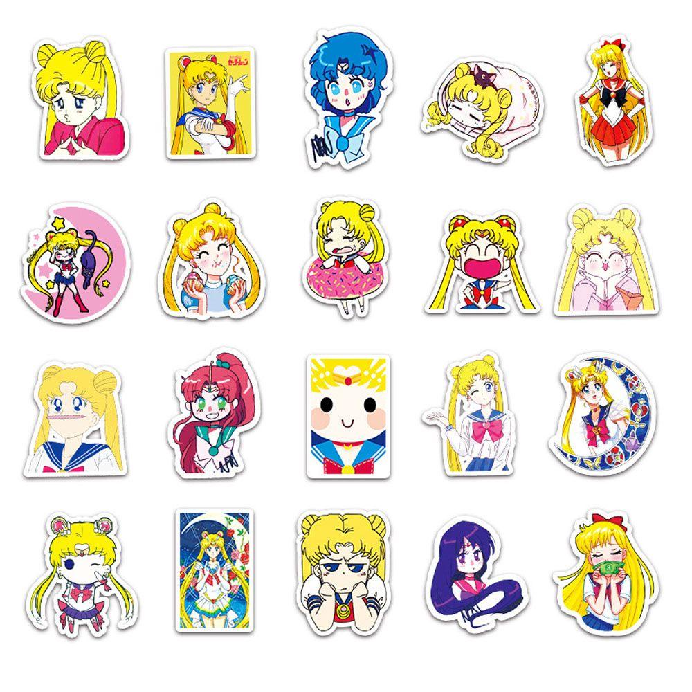 Set 51 Nhãn Dán Hoạt Hình Thủy Thủ Mặt Trăng Mini Trang Trí Vali Ván Trượt / Laptop / Văn Phòng / Trường Học