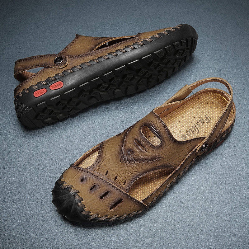Sandal kulit Giày Sandal Da Đục Lỗ Thoáng Khí Thời Trang Mùa Hè Cho Nam