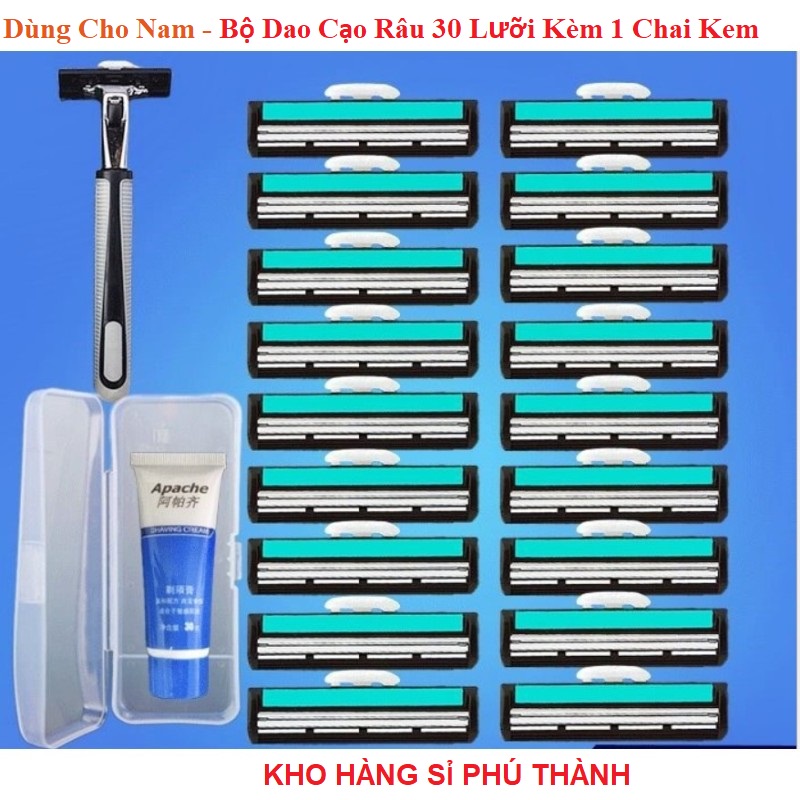 Dùng Cho Nam - Bộ Dao Cạo Râu 30 Lưỡi Kèm 1 Chai Kem Chính Hãng Mới