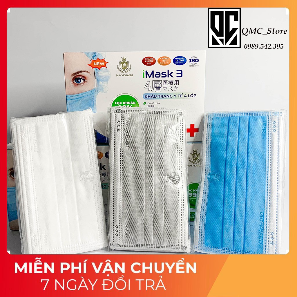 Khẩu trang y tế, Khẩu trang DUY KHÁNH kháng khuẩn 4 lớp, hàng chính hãng, hộp 50c #QMC