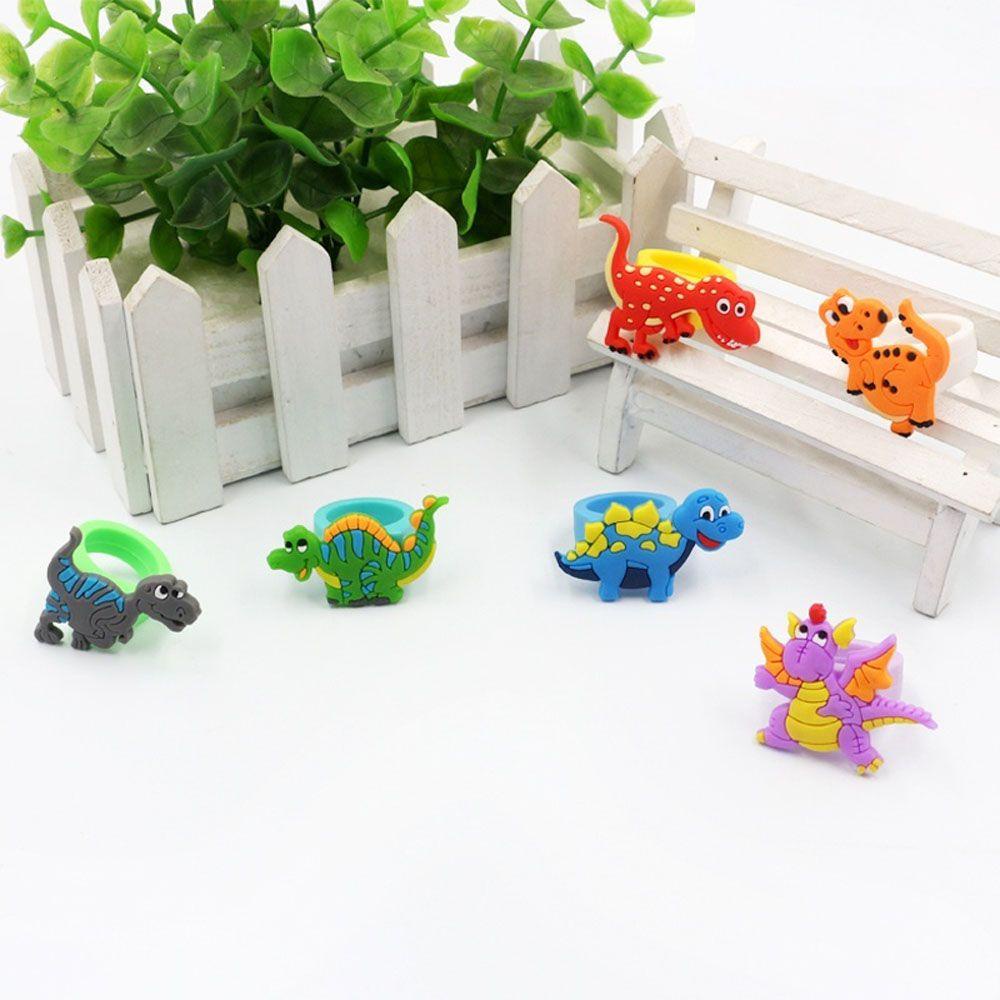 LILYES Set 6 Nhẫn Cao Su Mềm Hình Khủng Long Nhiều Màu Thời Trang