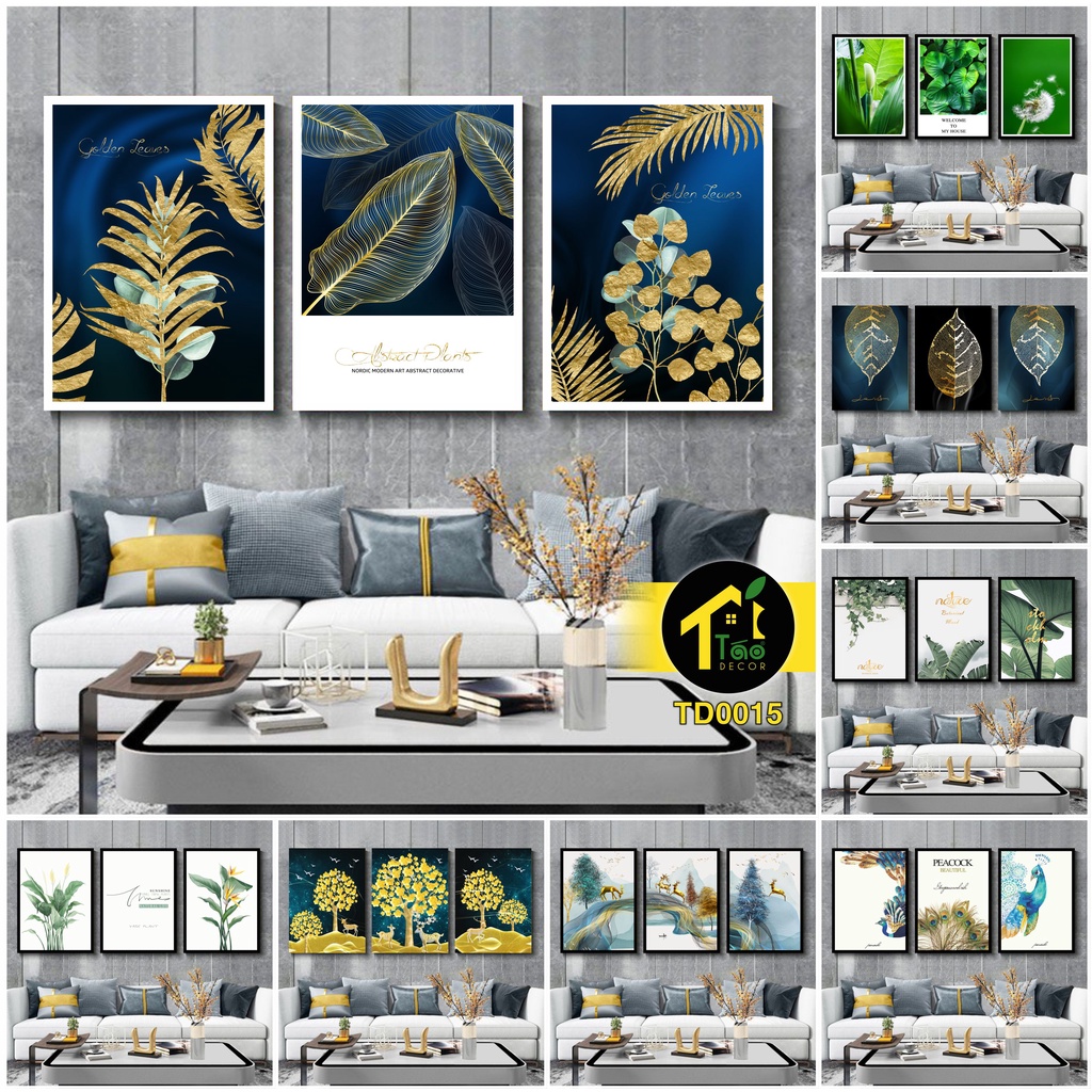 Bộ 3 tranh ghép treo tường decor siêu nhẹ, tranh dán tường có sẵn keo 2 mặt, Táo Decor