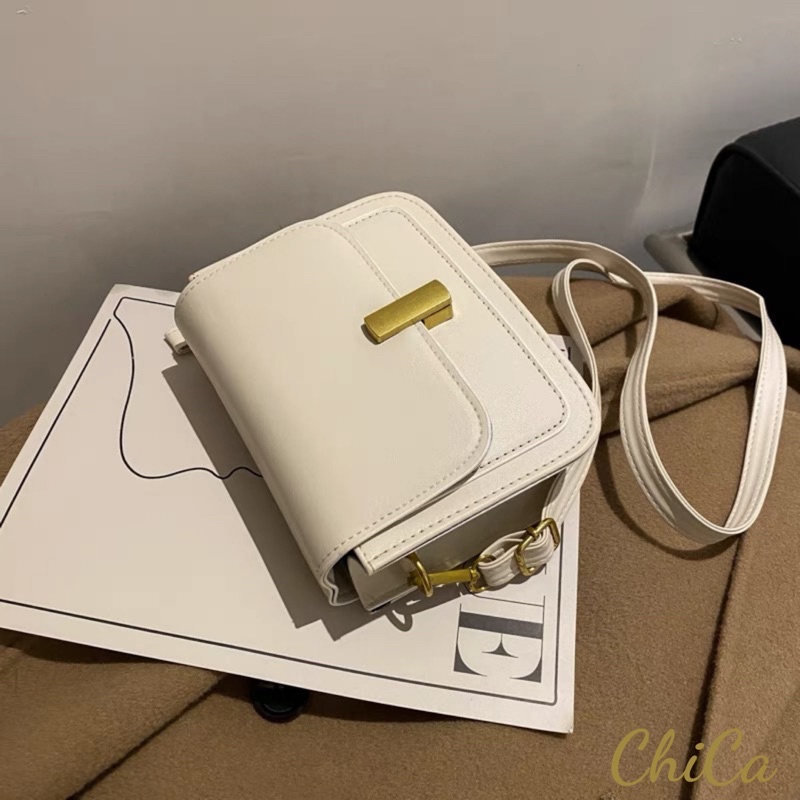 Túi Đeo Chéo Mini Da PU Trơn Bốn Màu Phong Cách Vintage Vừa Điện Thoại