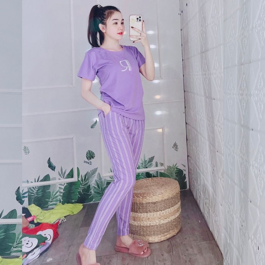 Đồ bộ nữ đồ mặc nhà ESHOP quần dài tay ngắn trung niên bigsize dễ thương mùa hè đi chơi sang trọng mặc ngủ DB16