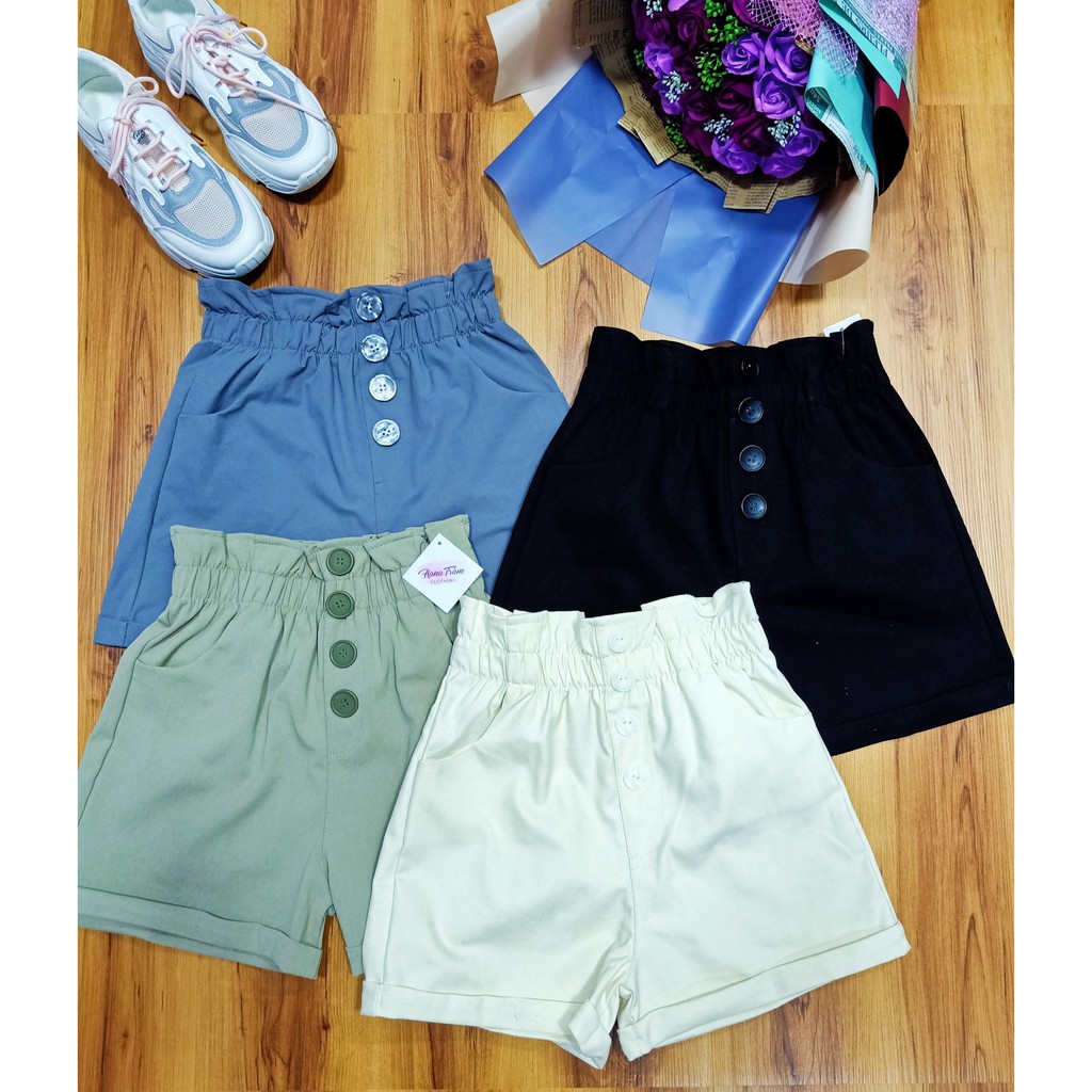 Quần Sọt Kaki Nữ Lưng Thun Siêu Cao 4 Nút