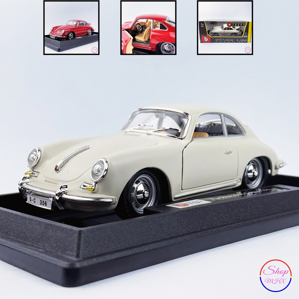 Xe mô hình sắt Porsche 356B Coupe 1961 TẶNG KÈM BIỂN SỐ tỉ lệ 1:24 hãng Burago