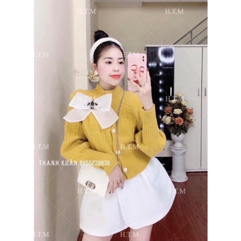 Áo len tay bồng kèm nơ