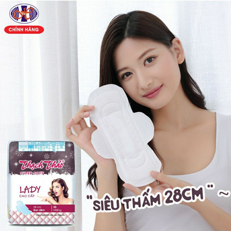 [ COMBO 10 GÓI ] Băng vệ sinh ban đêm Thạch Thảo Lady 28cm thấm hút và kháng khuẩn – Gói 5 miếng