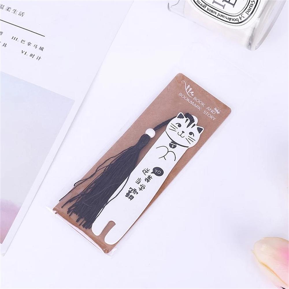 Bút Đánh Dấu Trang Sách Hình Mèo Hoạt Hình Phối Dây Tua Rua Dành Cho Văn Phòng