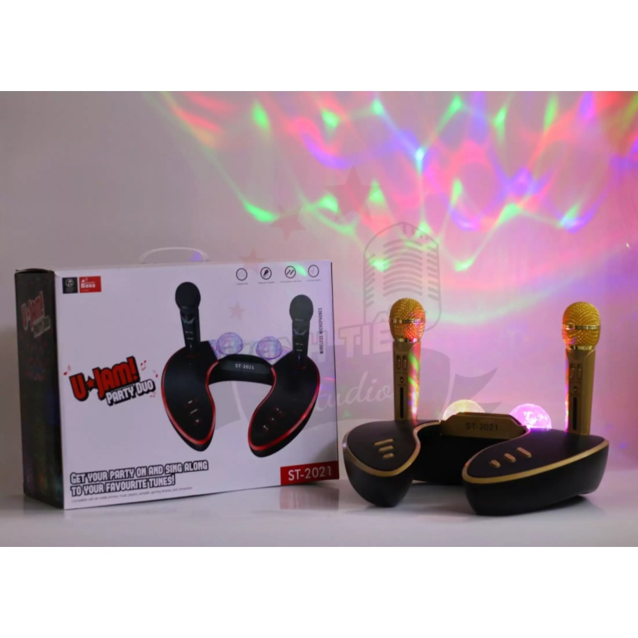Loa Bluetooth Cao Cấp ST 2021 , Dàn Âm Thanh Karaoke Mini Kèm 2 Đèn Led , Tặng Kèm 2 Micro Không Dây.