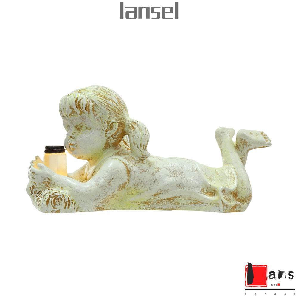 ❤LANSEL❤ Decor Garden Sculptures Girl Solar Light Outdoor Statues Firefly Jar Resin Ornament Children Boy Decorative