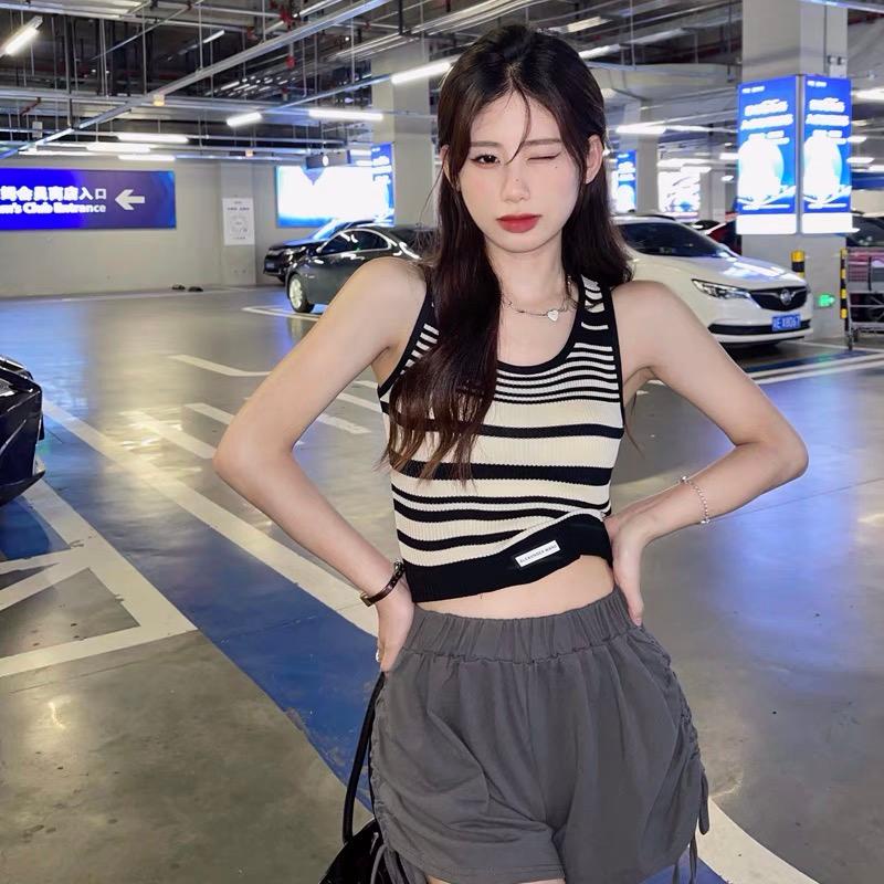 [Hàng Quảng Châu]SP812 Áo ba lỗ len tăm kẻ ngang croptop siêu đẹp