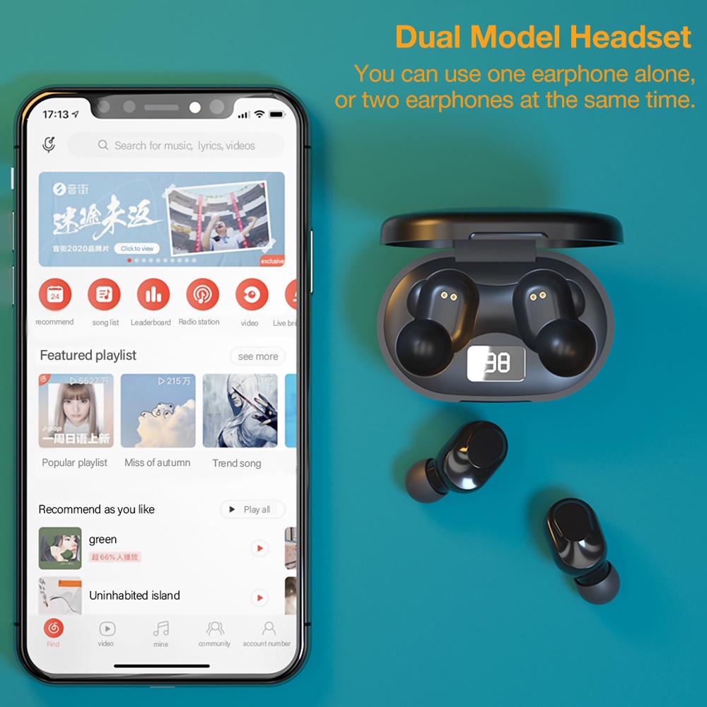 Tai nghe bluetooth không dây Lenovo mini XT91 có màn hình LED kỹ thuật số