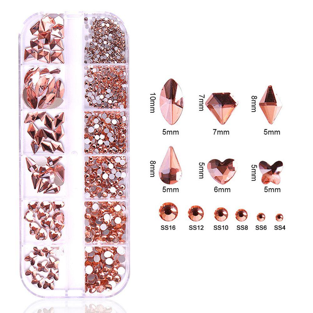 AROMA Hộp 12 Hộp Hạt Đá Tròn 3D Lấp Lánh Trang Trí Móng Tay Nghệ Thuật