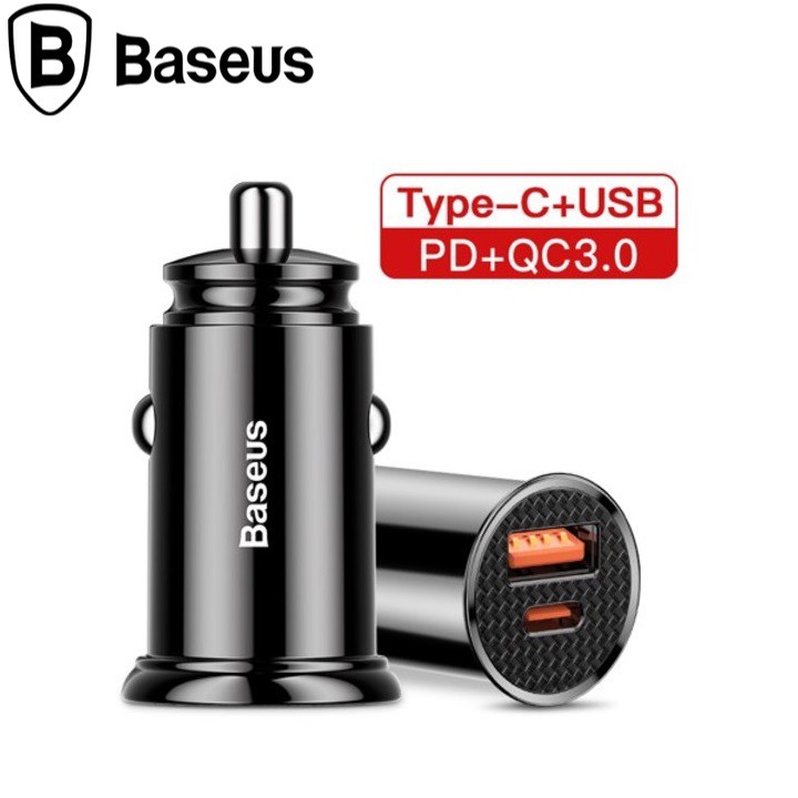 CHÍNH HÃNGCỦ Tẩu ô tô sạc nhanh Baseus CCALL-AS01 tích hợp Type-C và USB 2.4A , Quick charge 3.0, 30W trên xe hơi