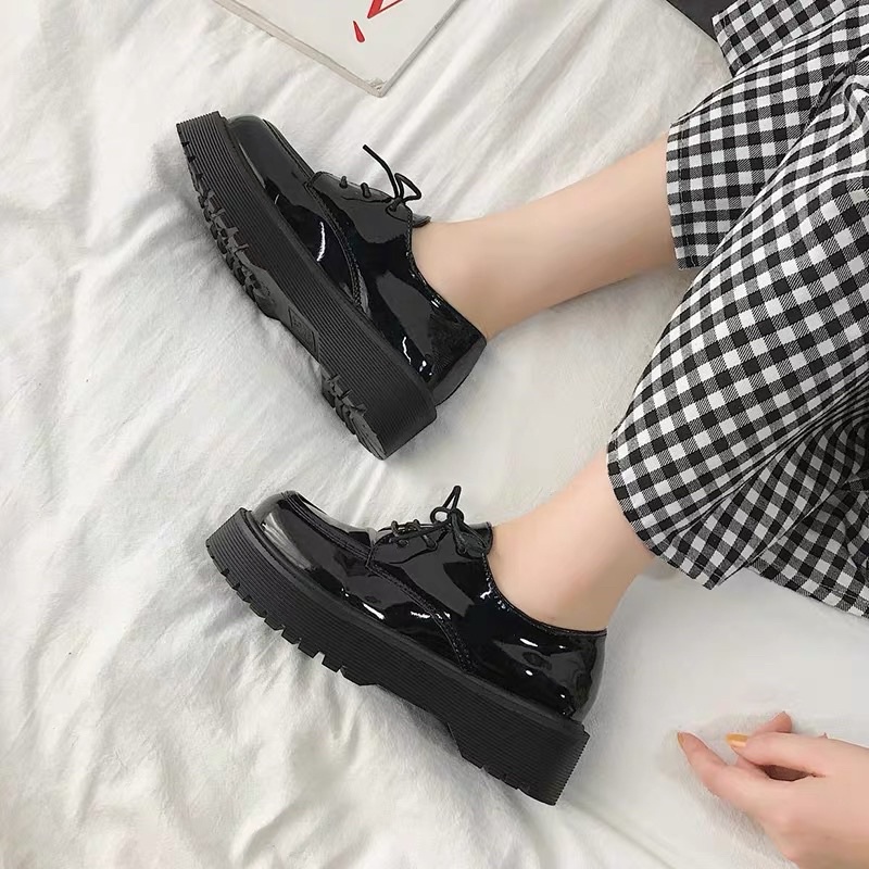 Giày Lolita nữ đế bằng buộc dây CÓ SẮN Thevanishop Oxford da đi học phong cách Ulzzang - GDLB01