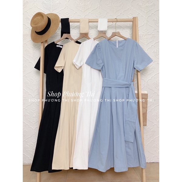 Váy cổ tròn basic thiết kế xếp li eo phong cách Hàn Quốc (video/sẵn) | BigBuy360 - bigbuy360.vn