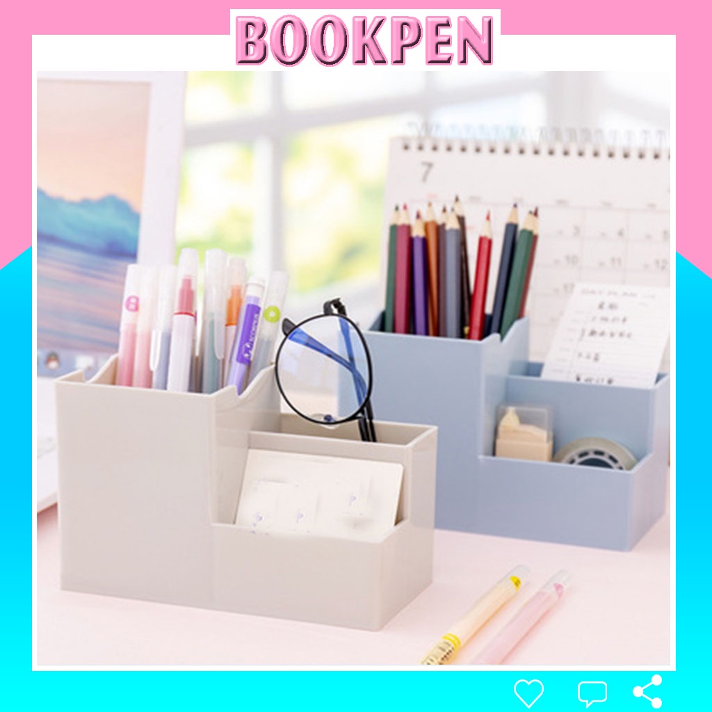 Khay hộp nhựa đựng bút mỹ phẩm để bàn đa năng nhiều màu 3 ngăn Bookpen