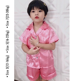 ( Trẻ Em ) Đồ Bộ Pijama Lụa viền Bèo Em Bé Đùi