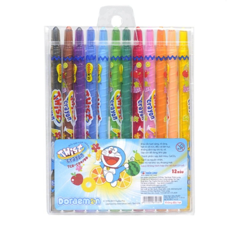 Bút sáp vặn Colokit Doraemon TCR-C04/DO 12màu - 24 màu ( 1 cây / màu, 12 cây / túi ) hàng có kiểm tra chất lượng và toàn