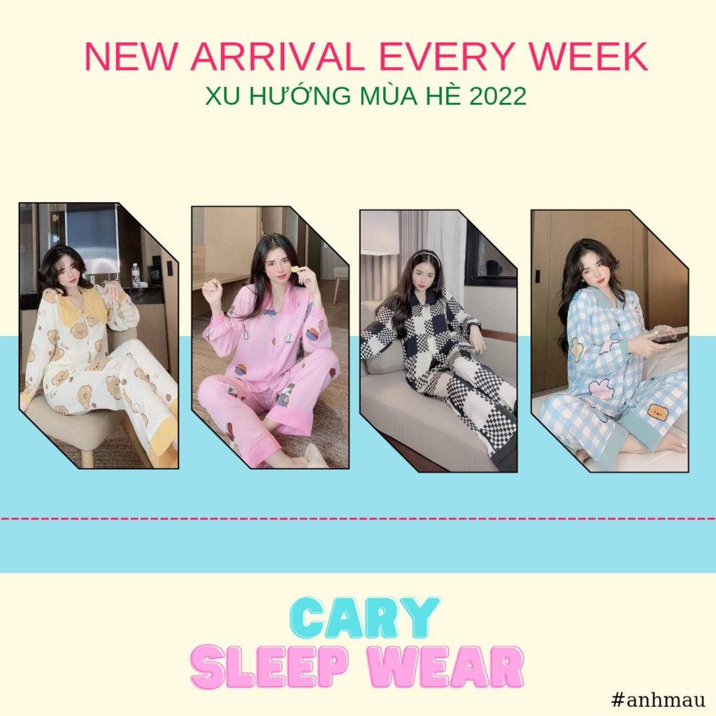 Bộ ngủ áo dài quần dài pijama mặc nhà thu đông CARY