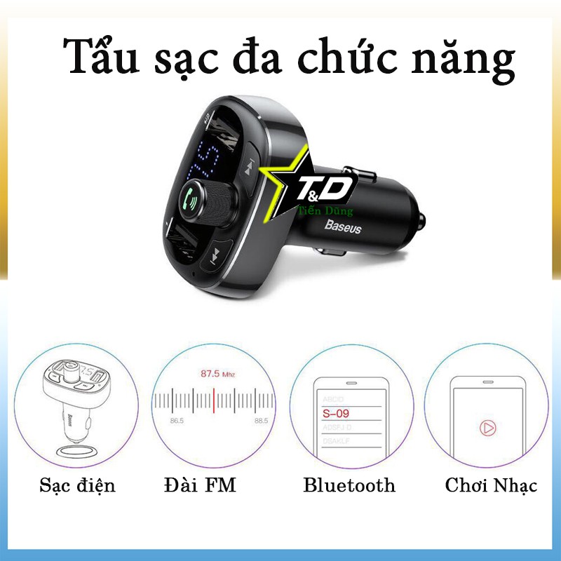 Tẩu sạc đa năng trên xe hơi BASEUS S09 T-Typed Wireless MP3 Car Charger (3.4A Dual USB PortBluetooth MP3 TF Card/FM) kết