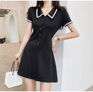 Váy đen suông tiểu thư ulzzang / Đầm cổ thuyền trắng