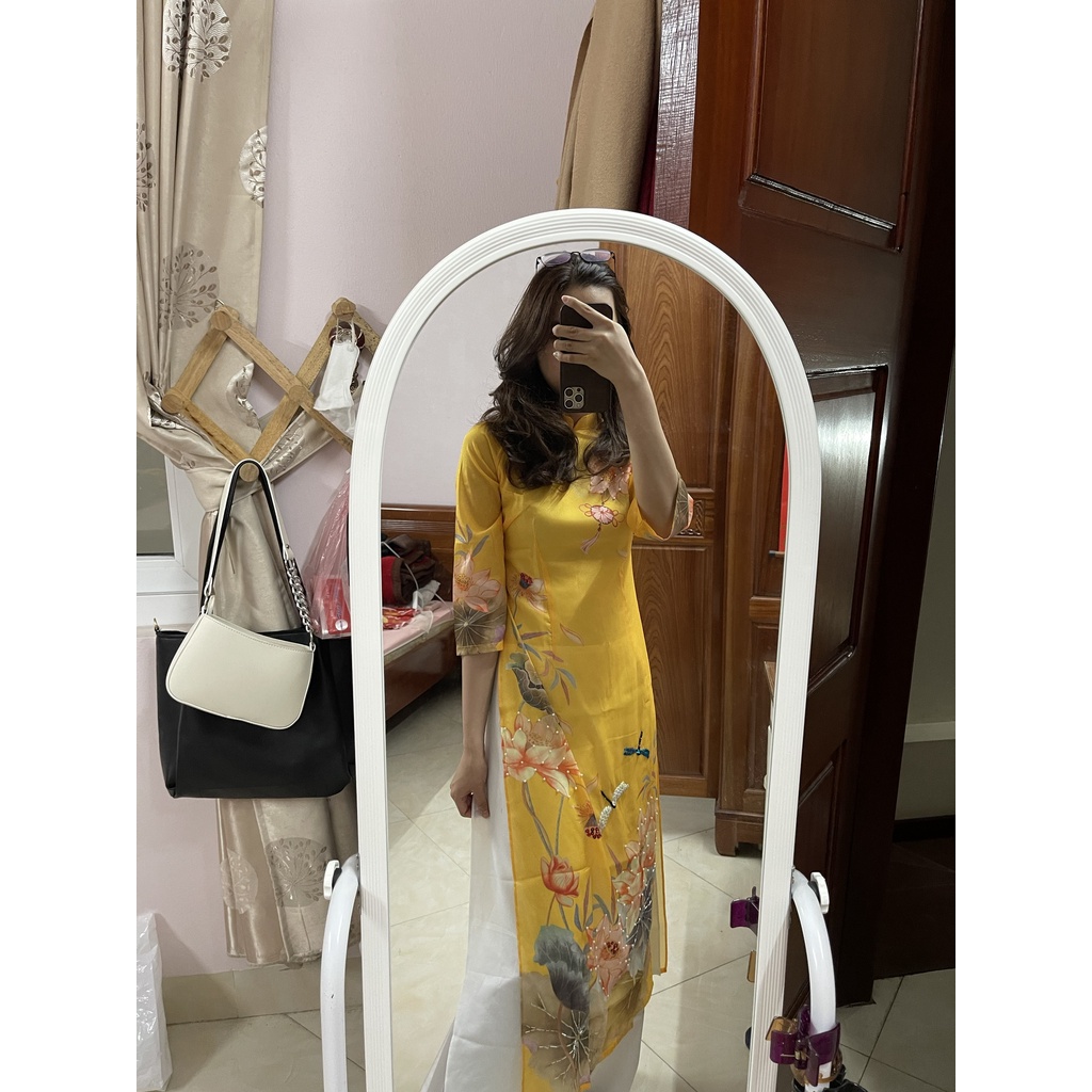 Áo dài cách tân 4 tà Hoa sen ⚡️Hàng Cao Cấp⚡️ tơ óng tiểu thư - Tây Phương