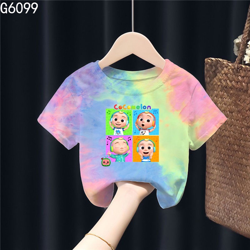 Cocomelon Áo Sơ Mi Mềm Nhuộm Màu Họa Tiết Hoạt Hình Thời Trang Mùa Hè Cho Bé