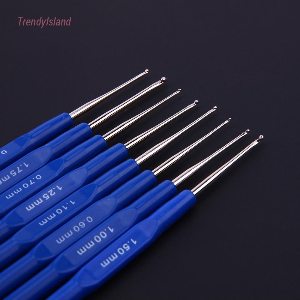 8pcs 0.6-1.75mm Crochet Hooks Kits Plastic Handle Knitting Needles Set Weave Yarn Household Craft