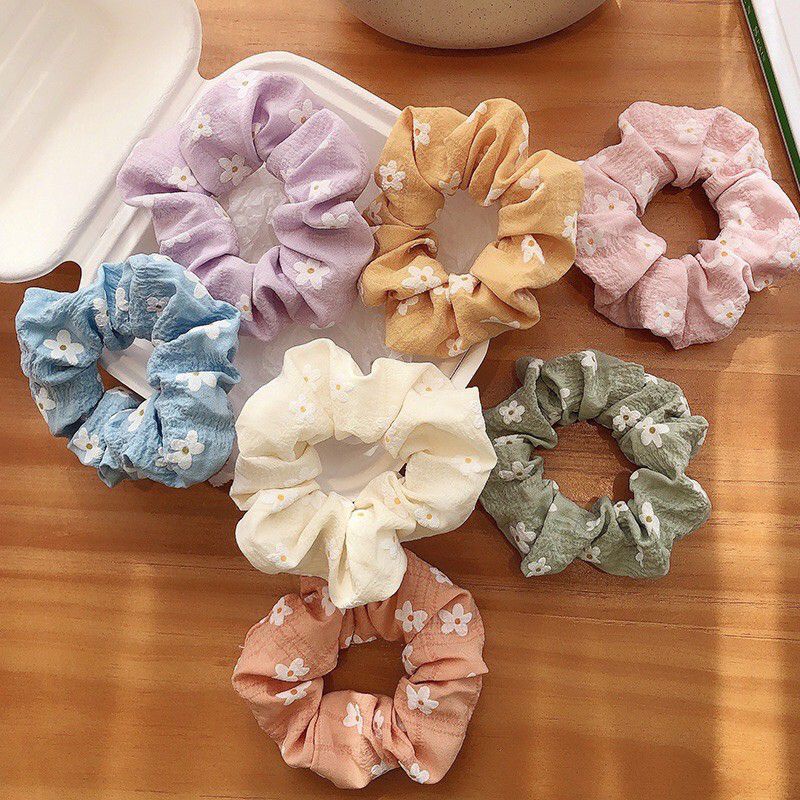 Dây buộc tóc scrunchies hoa nhí hoạ tiết xinh xắn