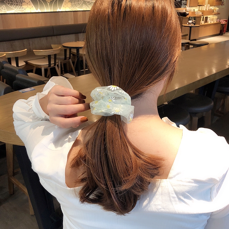 Cute Girly Strawberry Organza Large Intestine Hair Ring/ Korean Sweet Small Flower Net Yarn Elastic Hair Bands