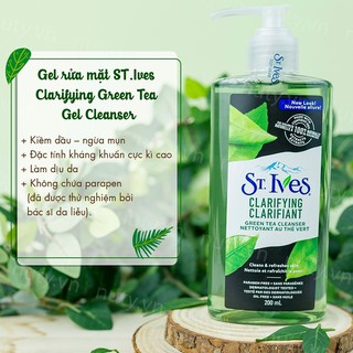 Gel Rửa Mặt Ngăn Ngừa Mụn Chiết Xuất Trà Xanh St.Ives Clarifying Clarifiant Green Tea Cleanser 200ml