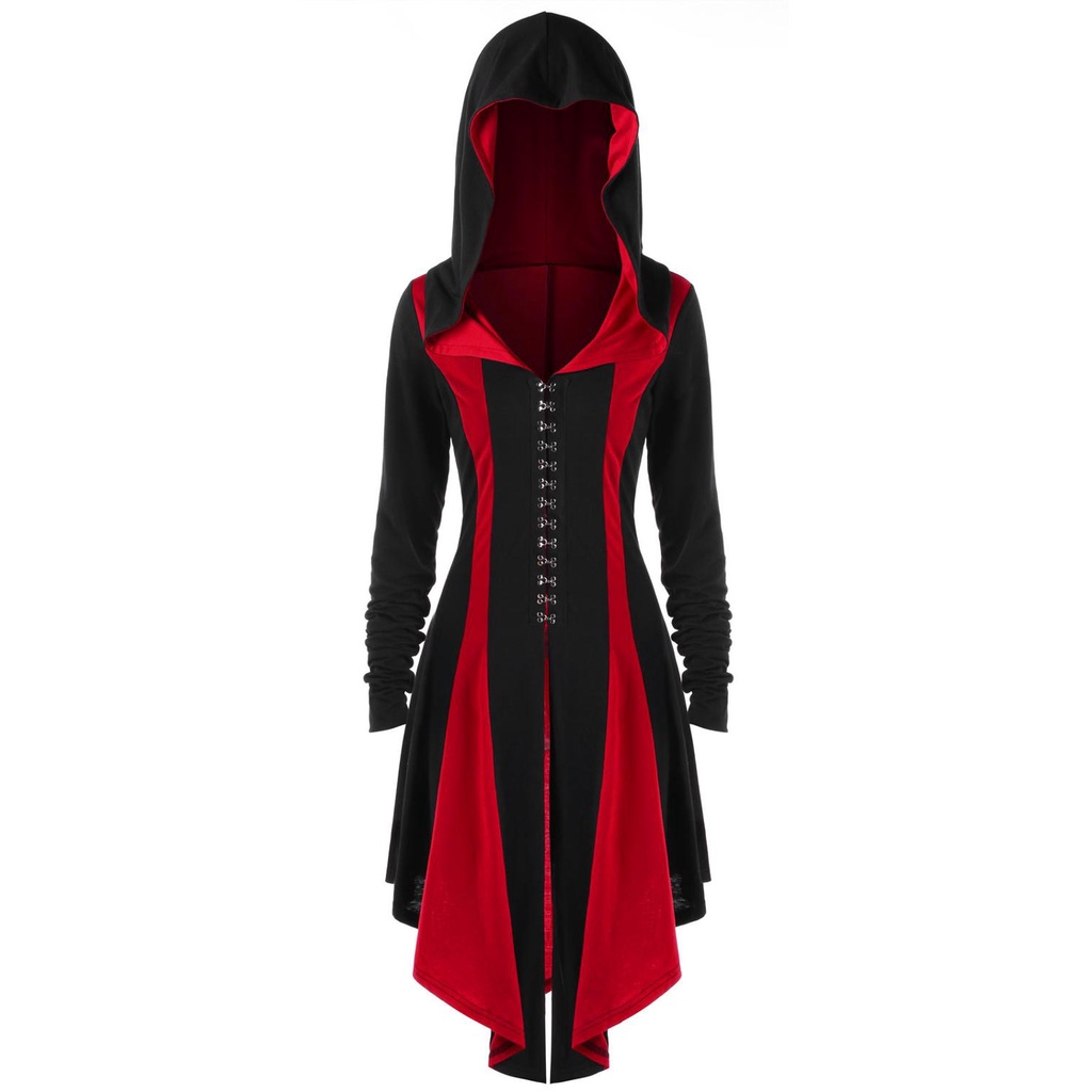 Áo khoác dài tay có mũ trùm đầu phong cách gothic cho nữ