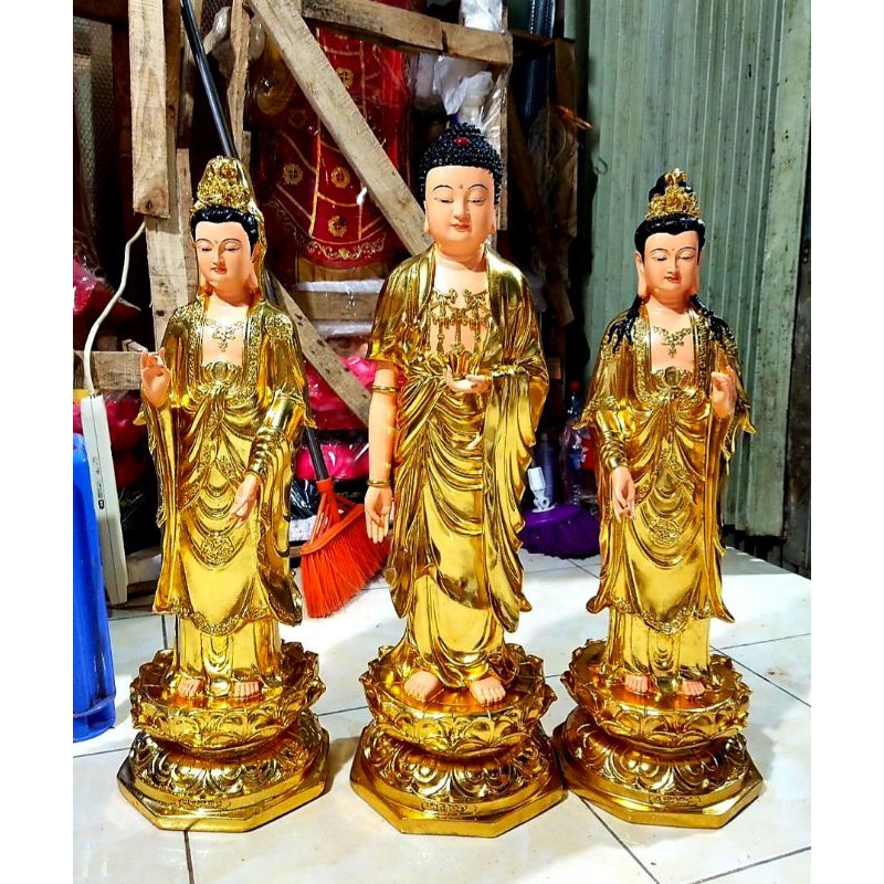 Bộ tượng Tây phương tam thánh 70cm dát vàng