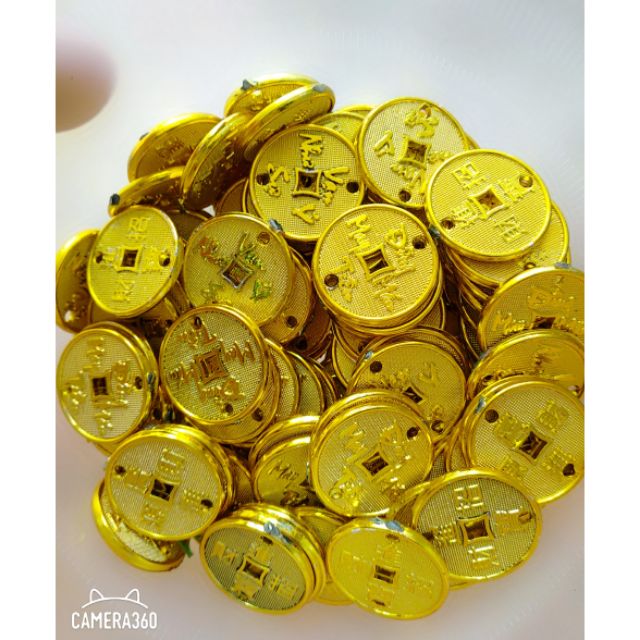 Đồng xu đồng tiền may mắn nhựa xi vàng 100grm phk shop