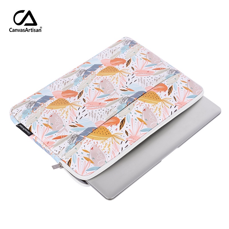 CanvasArtisan Túi đựng laptop vải phối da chống thấm nước in họa tiết graffiti xinh xắn cho Matebook Air Pro 11/12/13/14/15inch