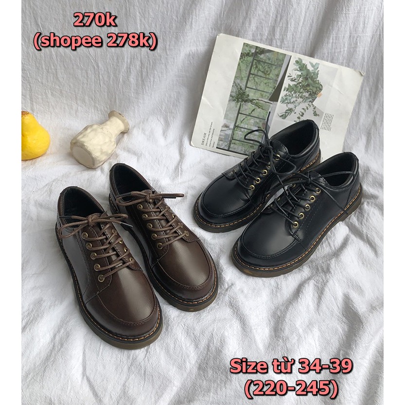 [ORDER- KHÔNG CÓ SẴN] Giày dáng nữ sinh hai màu nâu và đen, đủ size 35-39