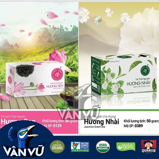 Trà Thái Nguyên, Trà Xanh Túi Lọc Hương Sen, Hương Nhài Việt Anh Hộp 50gr, 25 Túi, Chè Búp 1 Tôm 2 Lá