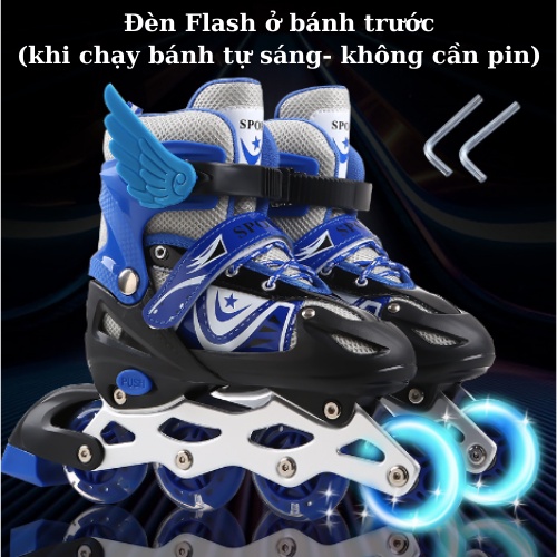 Giày Trượt Patin Sport Trẻ Em Bánh Trước Phát Sáng Tặng Đầy Đủ Phụ Kiện