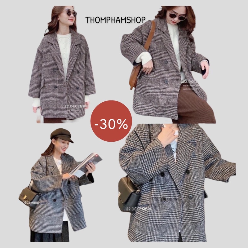 Áo khoác dạ blazer kẻ thụng 2 lớp | BigBuy360 - bigbuy360.vn