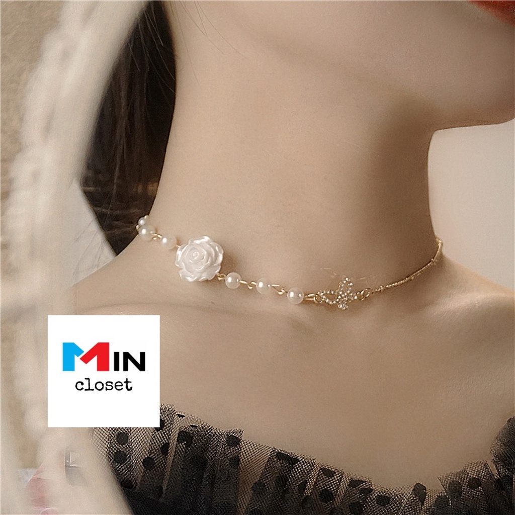 𝑭𝑹𝑬𝑬𝑺𝑯𝑰𝑷  Vòng cổ dây chuyền nữ kiểu dáng thanh lịch hoa hồng trắng phong cách xinh xắn nhẹ nhàng P35