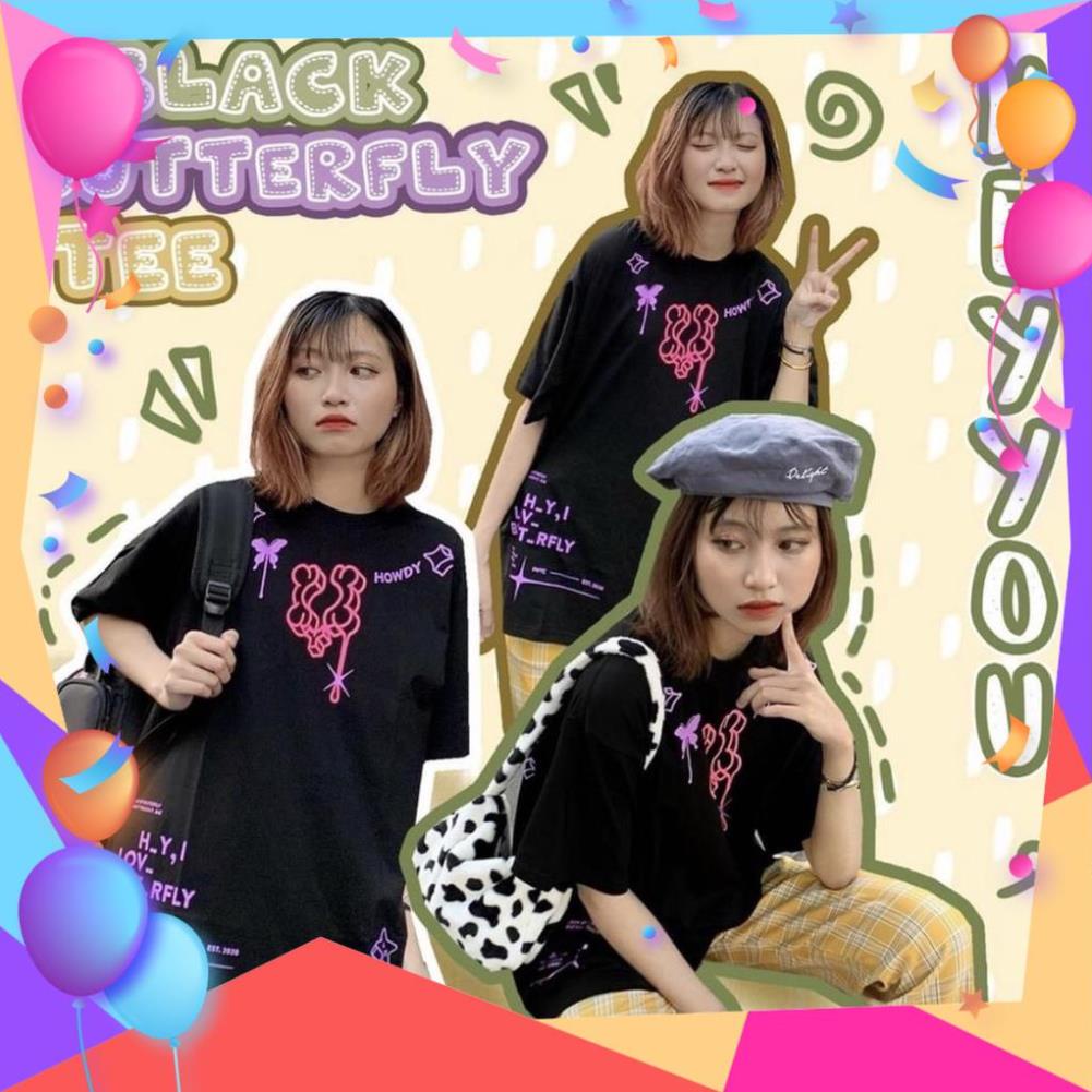 (Hot) Áo thun mẫu HEYYOU bướm đen form rộng tay lỡ unisex nam nữ nam nữ