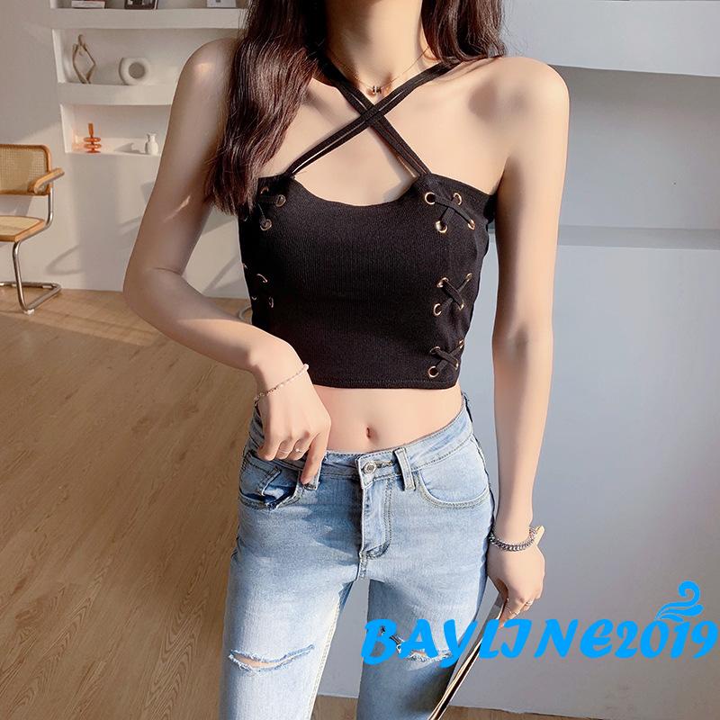 Áo kiểu croptop cổ yếm màu đen/ trắng/ đỏ thiết kế quyến rũ dành cho nữ
